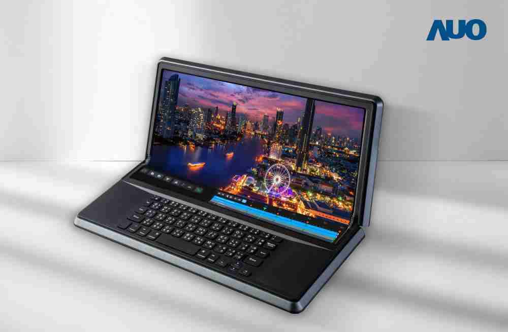 PG国际14.6吋Micro LED折迭显示屏幕，，，搭配半径4mm的弯折绞炼，，，以及高画素、、、高亮度、、、、高对比度的显示技术特点，，，，即便在大视角下仍保有绝佳色相与亮度