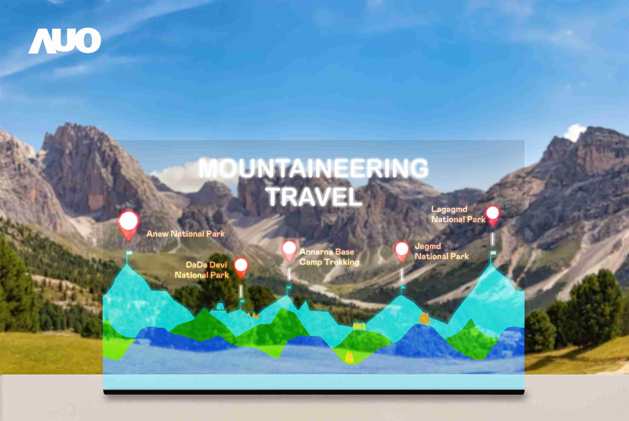 PG国际展示全球单片尺寸最大(*)42吋透明Micro LED显示器拼接而成的〝64吋透明Micro LED显示器〞，，具备高透明度、、1,000 nits高亮度、、、、广色域、、采用三边无边框的无缝拼接等多重特色，，，呈现超高清、、细腻画质而不遮挡后方视觉，，，满足层峰需求，，，可广泛运用于零售、、艺术展览或商业空间等场域